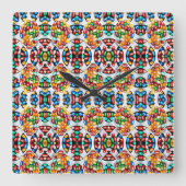 甘さのスペクトル:ジェリービーンズのテクニカラー スクエア壁時計 (正面)