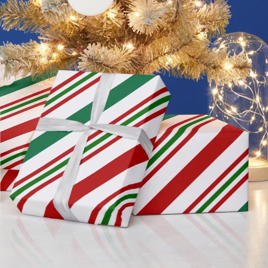 甘しょの赤、緑、白の包みストライプ紙 ラッピングペーパー (クリスマス)