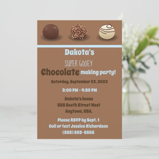 甘すごいいチョコレート作り誕生日パーティーブルー 招待状 (スタンド正面)