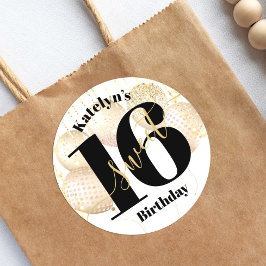 甘はっきりしたい16誕生日金ゴールドガーリーバルーン白 ラウンドシール