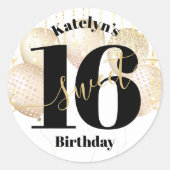 甘はっきりしたい16誕生日金ゴールドガーリーバルーン白 ラウンドシール (正面)