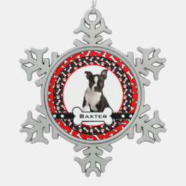 甘やかされた犬犬の写真の骨および足のプリント スノーフレークピューターオーナメント