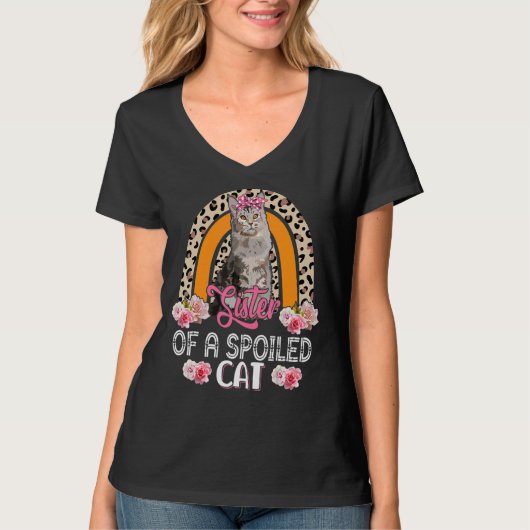 甘やかされた猫の姉妹かわいい花ヒョウのレインブ Tシャツ (正面)