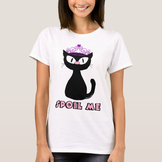 甘やかして 可愛い黒のキャラクター プリンセス 猫 Tシャツ (正面)