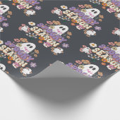 甘やかで可愛い幽霊と花Groovy Black ラッピングペーパー (角)