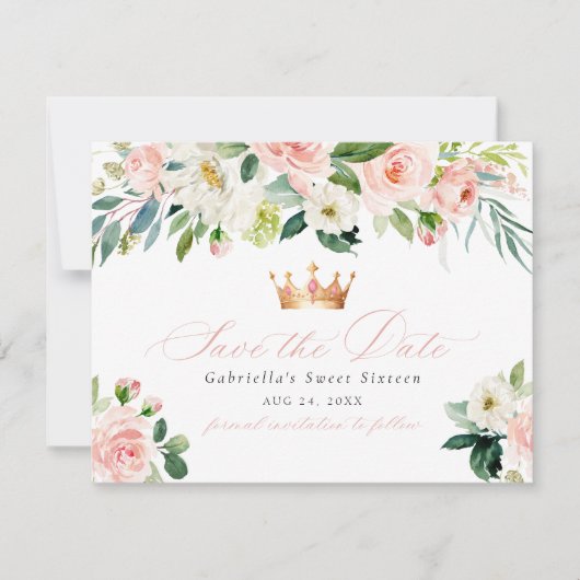甘エレガントい赤面フローラ甘い16日付を保存 招待状 (正面)