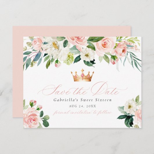 甘エレガントい赤面フローラ甘い16日付を保存 招待状 (正面/裏面)