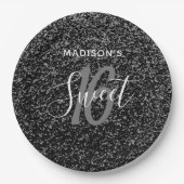 甘エレガントい16の黒い銀の斑点パーソナライズされた ペーパープレート (正面)