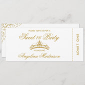 甘エレガントい16パーティー金ゴールドとホワイトチケット 招待状 (正面/裏面)