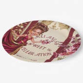 甘エレガントい16フォトキャラチャチュア、金ゴールドアクセント ペーパープレート (アングル)