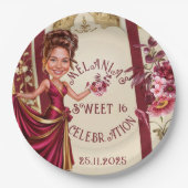 甘エレガントい16フォトキャラチャチュア、金ゴールドアクセント ペーパープレート (正面)