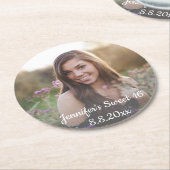 甘エレガントい16歳の誕生日の色あせミニマル写真 ラウンドペーパーコースター (アングル)