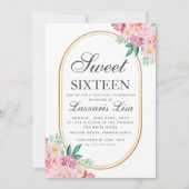 甘エレガントい16水色ピンクフローラ誕生日 招待状 (正面)
