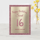 甘エレガントい16誕生日バラ金ゴールドグリッター カード (黄色い花)