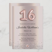 甘エレガントい16誕生日バルーンバラゴールドフォイル 招待状 (正面/裏面)