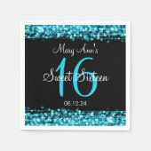 甘エレガントい16誕生日パーティースパクルズターコイズ スタンダードカクテルナプキン (正面)