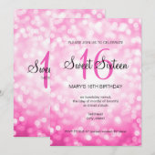 甘エレガントい16誕生日ピンクグリッターライト 招待状 (正面/裏面)