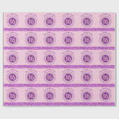 甘エレガントい16誕生日、ピンクのグリッターとストライプ ラッピングペーパー (フラット)