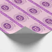 甘エレガントい16誕生日、ピンクのグリッターとストライプ ラッピングペーパー (角)