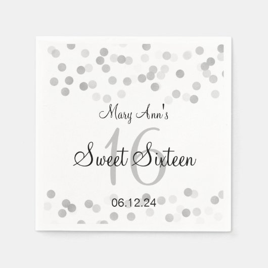 甘エレガントい16銀フェイク箔グリッター灯 スタンダードカクテルナプキン (正面)