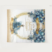 甘エレガントい16青金ゴールド水彩グリッター タペストリー (正面(横))