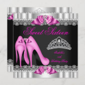 甘エレガントい16Sweet sixteenパーティーホットピンク2 招待状 (正面/裏面)