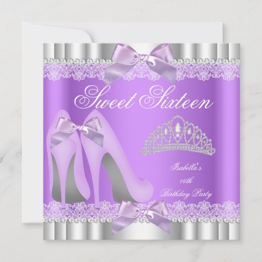 甘エレガントい16Sweet sixteenパーティーラベンダーレース 招待状 (正面)