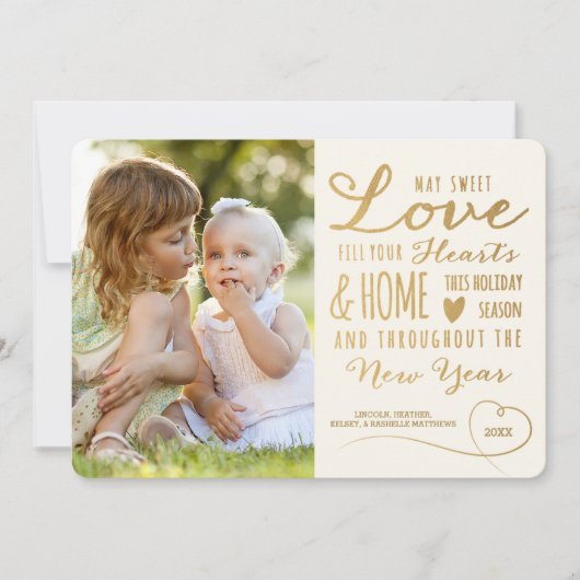 甘エレガント愛金ゴールド型クリスマスフォトアイボリー シーズンカード (正面)