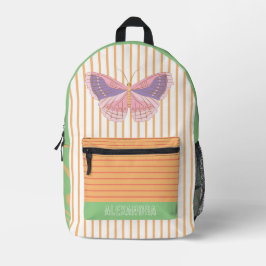 甘カスタムい色のストライプピーチグリーンバタフライ プリントバックパック