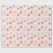 甘カラフルいカップケーキ柄の包装紙 ラッピングペーパー (フラット)