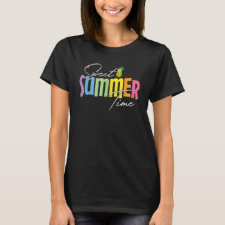 甘カラフルい夏の時間グラフィックパイナップルバカ Tシャツ