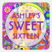 甘カラフルい16誕生日パーティステッカー スクエアシール (正面)