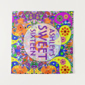 甘カラフルい16誕生日背景 タペストリー (正面(横))