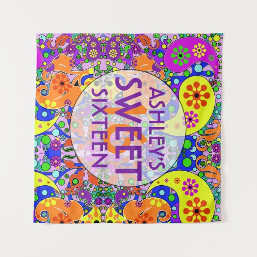 甘カラフルい16誕生日背景 タペストリー (正面(横))