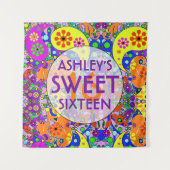 甘カラフルい16誕生日背景 タペストリー (正面)
