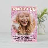 甘ガーリーい16バラ金ゴールド書道とグリッター 箔招待状 (立ち正面)