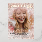 甘ガーリーい16バラ金ゴールド書道とグリッター 箔招待状 (正面)