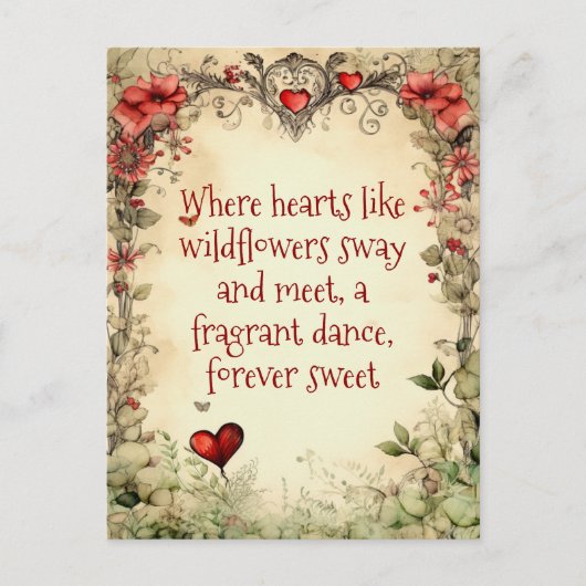 甘シンプル愛ヴィンテージガーデンハート引用文 ポストカード (正面)