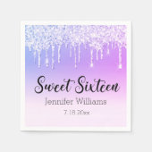 甘スタイリッシュい16紫の銀の滴下グリッター スタンダードカクテルナプキン (正面)