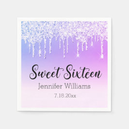 甘スタイリッシュい16紫の銀の滴下グリッター スタンダードカクテルナプキン