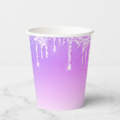 甘スタイリッシュい16紫の銀の滴下グリッター 紙コップ (裏面)