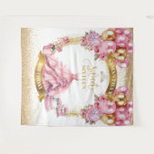 甘スタイリッシュい16背景ピンクドレス金ゴールドティアラ タペストリー (正面(横))