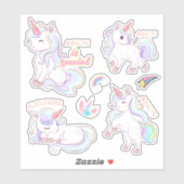 甘パーソナライズされたいキャンディカラーユニコーンの名前ラベル シール (シート)