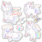 甘パーソナライズされたいキャンディカラーユニコーンの名前ラベル シール (正面)