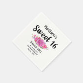 甘パーソナライズされたい16ピンクのフローラSweet sixteen スタンダードカクテルナプキン (角)