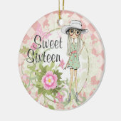 甘パーソナライズされたい16ブロンドガールフラワークリスマス セラミックオーナメント (左)