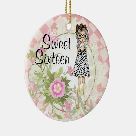 甘パーソナライズされたい16女の子のクール花クリスマス セラミックオーナメント (右)
