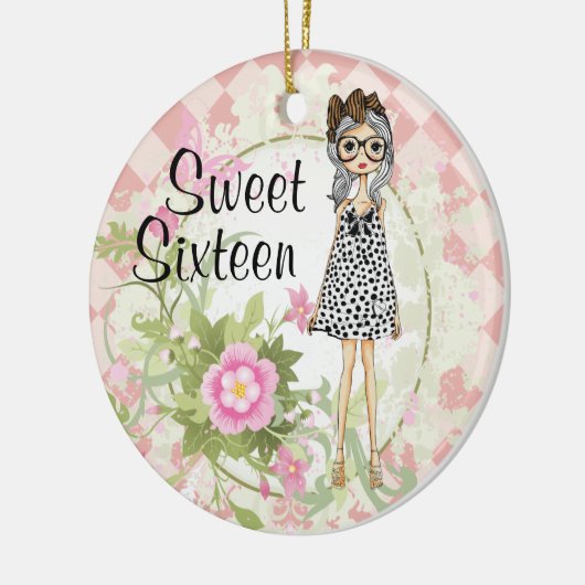 甘パーソナライズされたい16女の子のクール花クリスマス セラミックオーナメント (左)