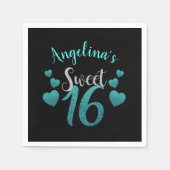 甘パーソナライズされたい16誕生日ターコイズグリッター スタンダードカクテルナプキン (正面)