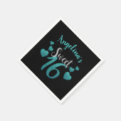 甘パーソナライズされたい16誕生日ターコイズグリッター スタンダードカクテルナプキン (角)